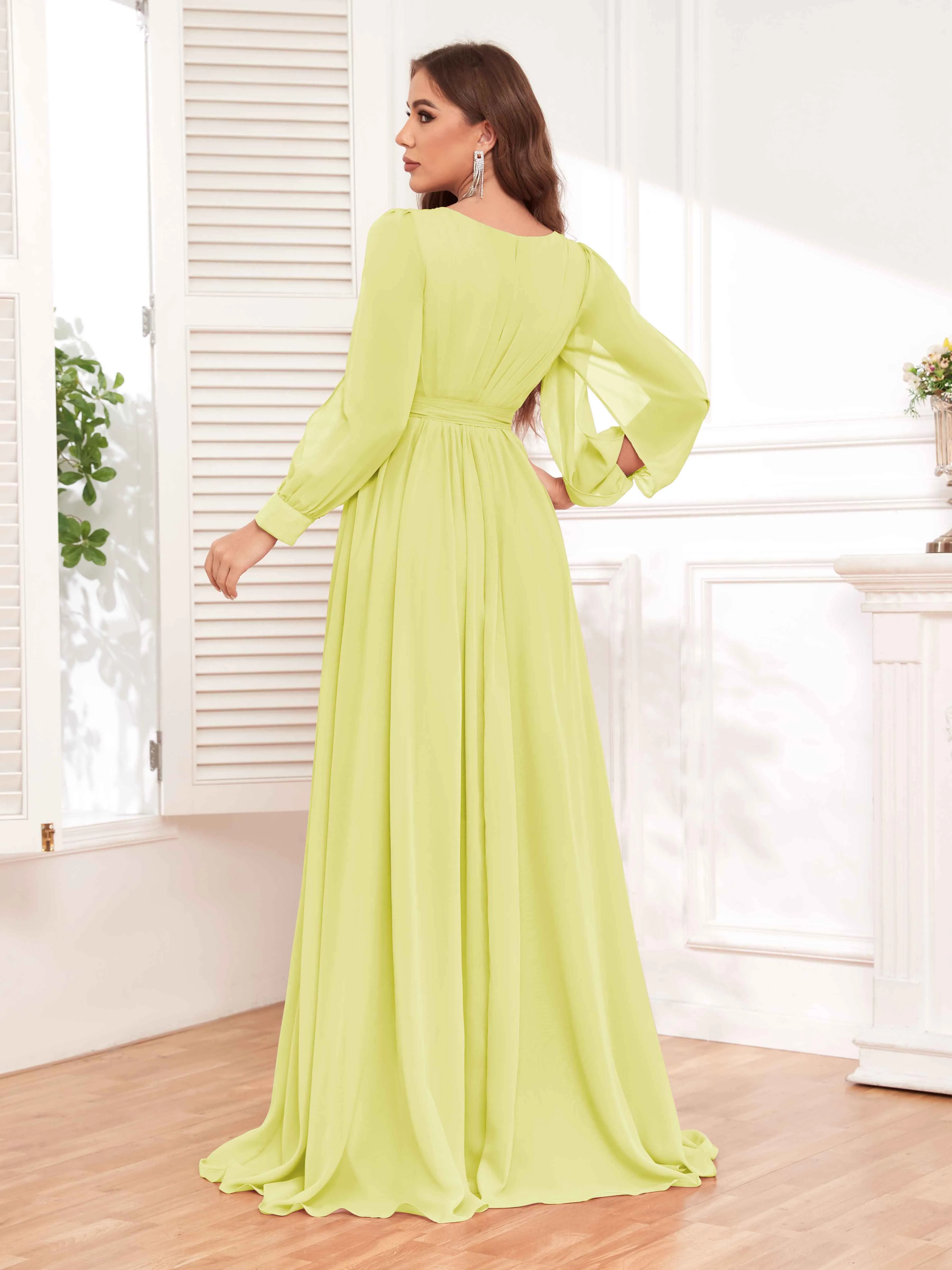 Adaline Flattering Slit Sleeves Long Chiffon Bridesmaid Dresses