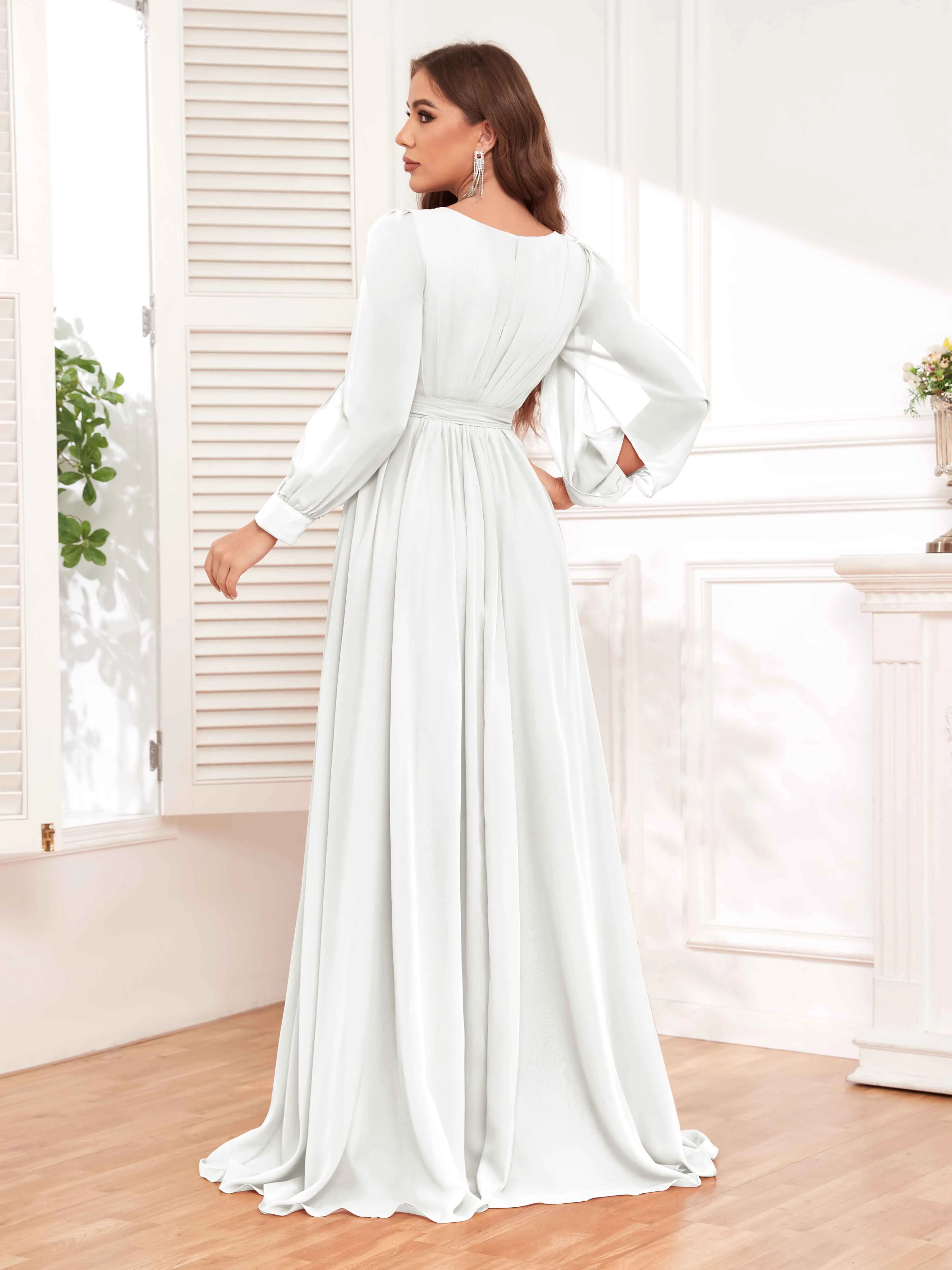 Adaline Flattering Slit Sleeves Long Chiffon Bridesmaid Dresses