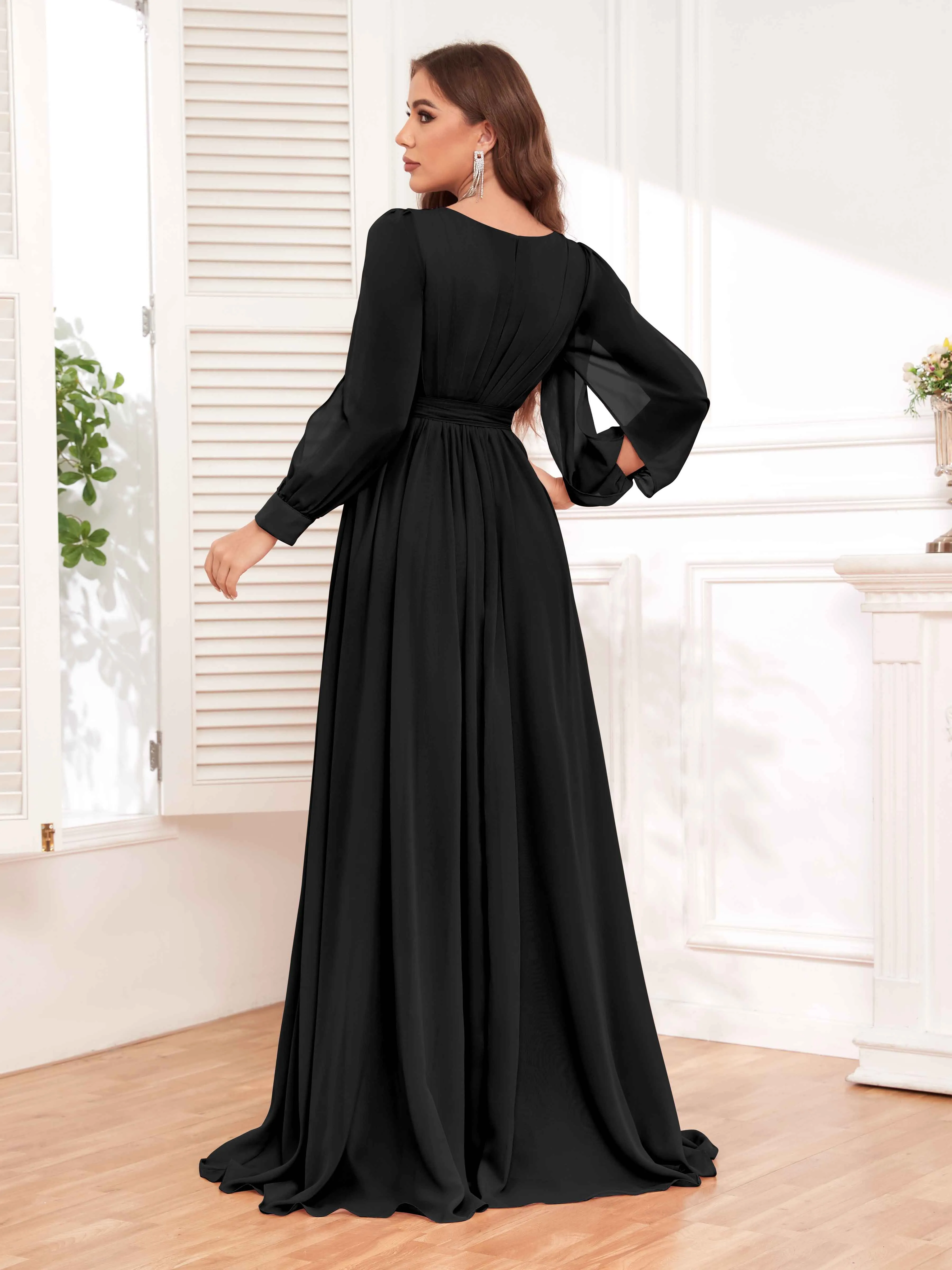 Adaline Flattering Slit Sleeves Long Chiffon Bridesmaid Dresses