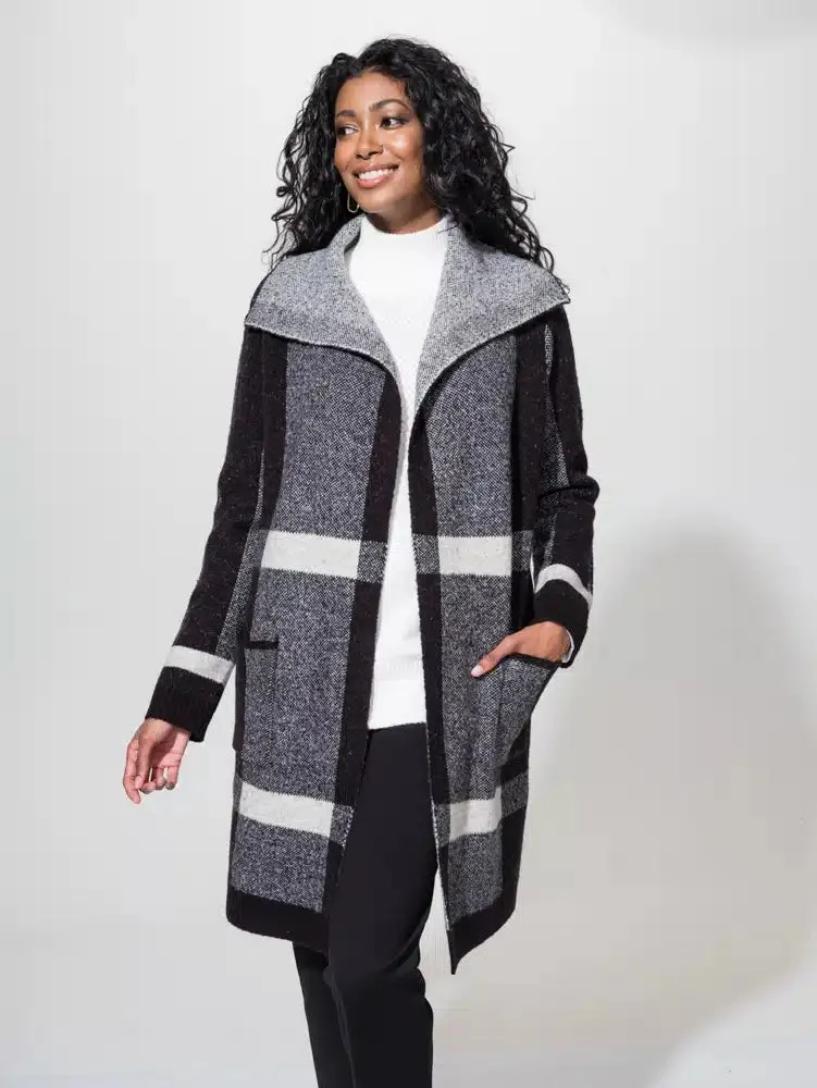 Addie Long Plaid Cardi, Grey