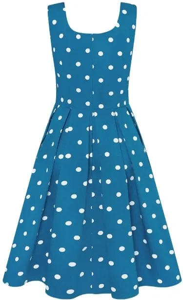 Amanda Polka Dot Swing Dress Peacock Blue & White