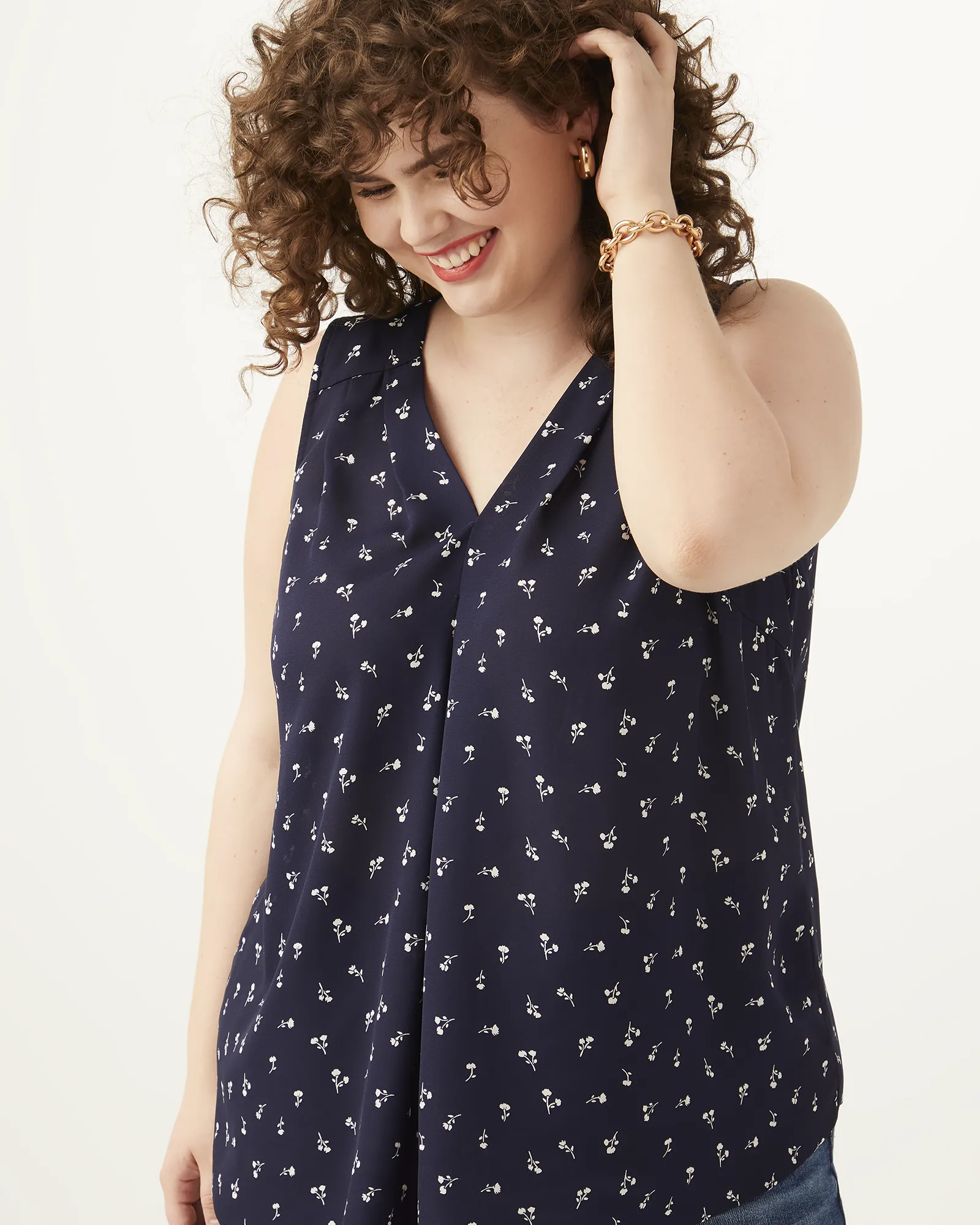 Angie Sleeveless Blouse | Navy / White