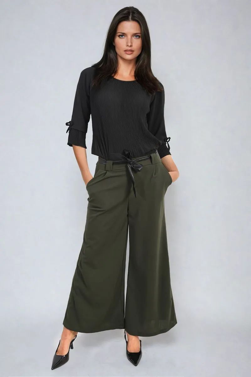 Belted High Waist Wide Leg Trouser