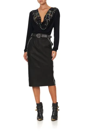 BELTED LEATHER SKIRT LEATHER