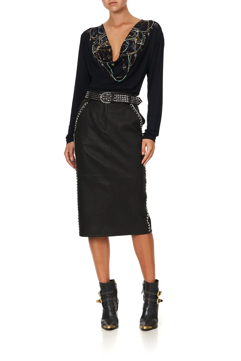 BELTED LEATHER SKIRT LEATHER