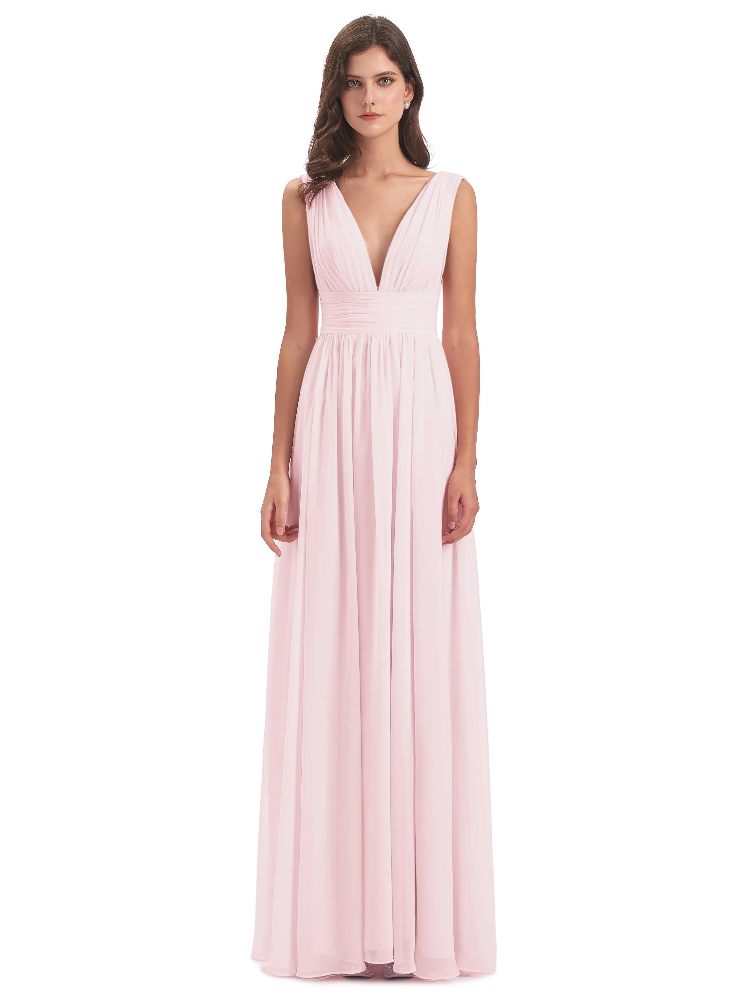 Blush Pink Multiway Bridesmaid Dresses Charming Chiffon V Neck Split Long Bridesmaid Dresses