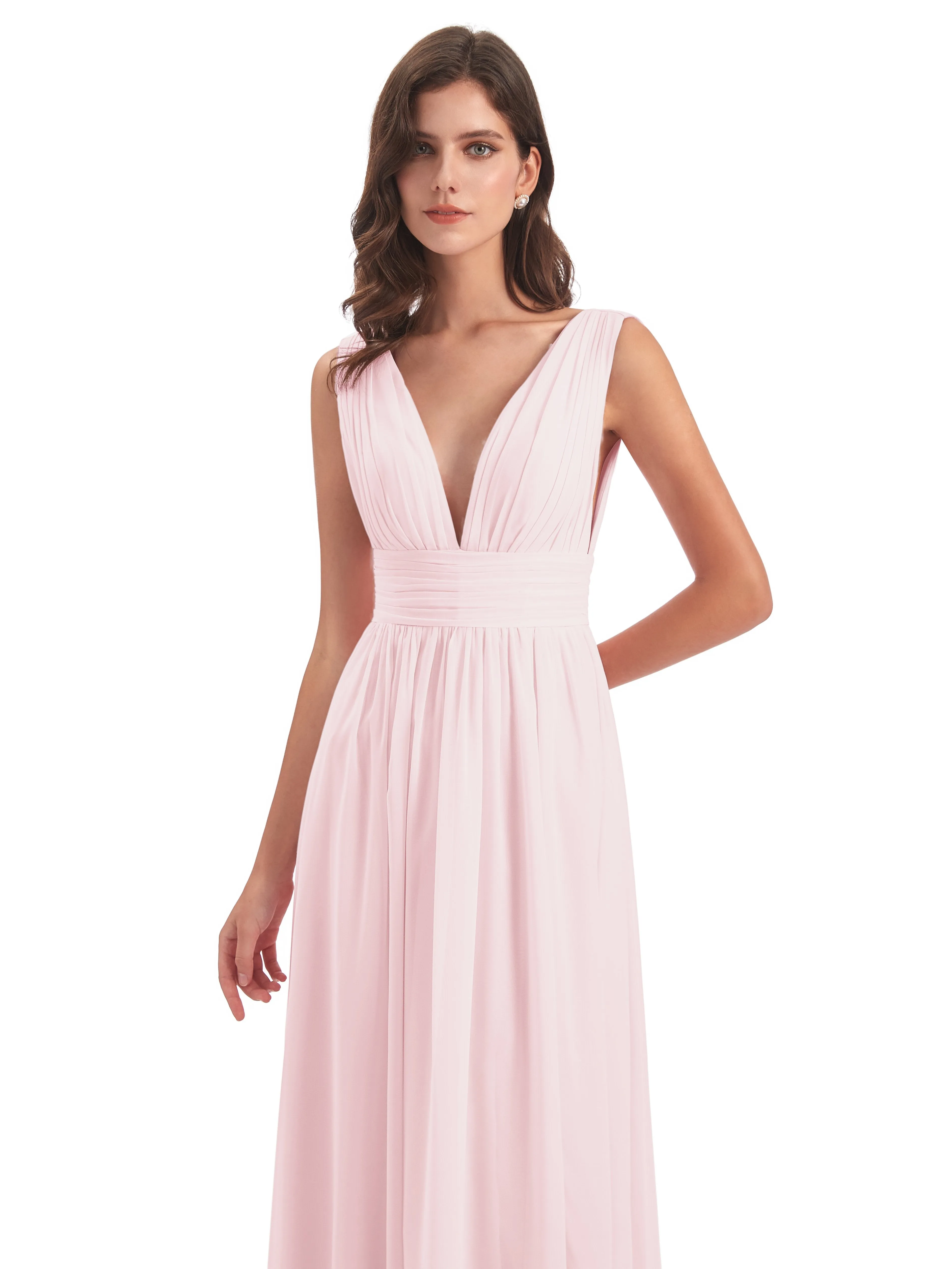 Blush Pink Multiway Bridesmaid Dresses Charming Chiffon V Neck Split Long Bridesmaid Dresses