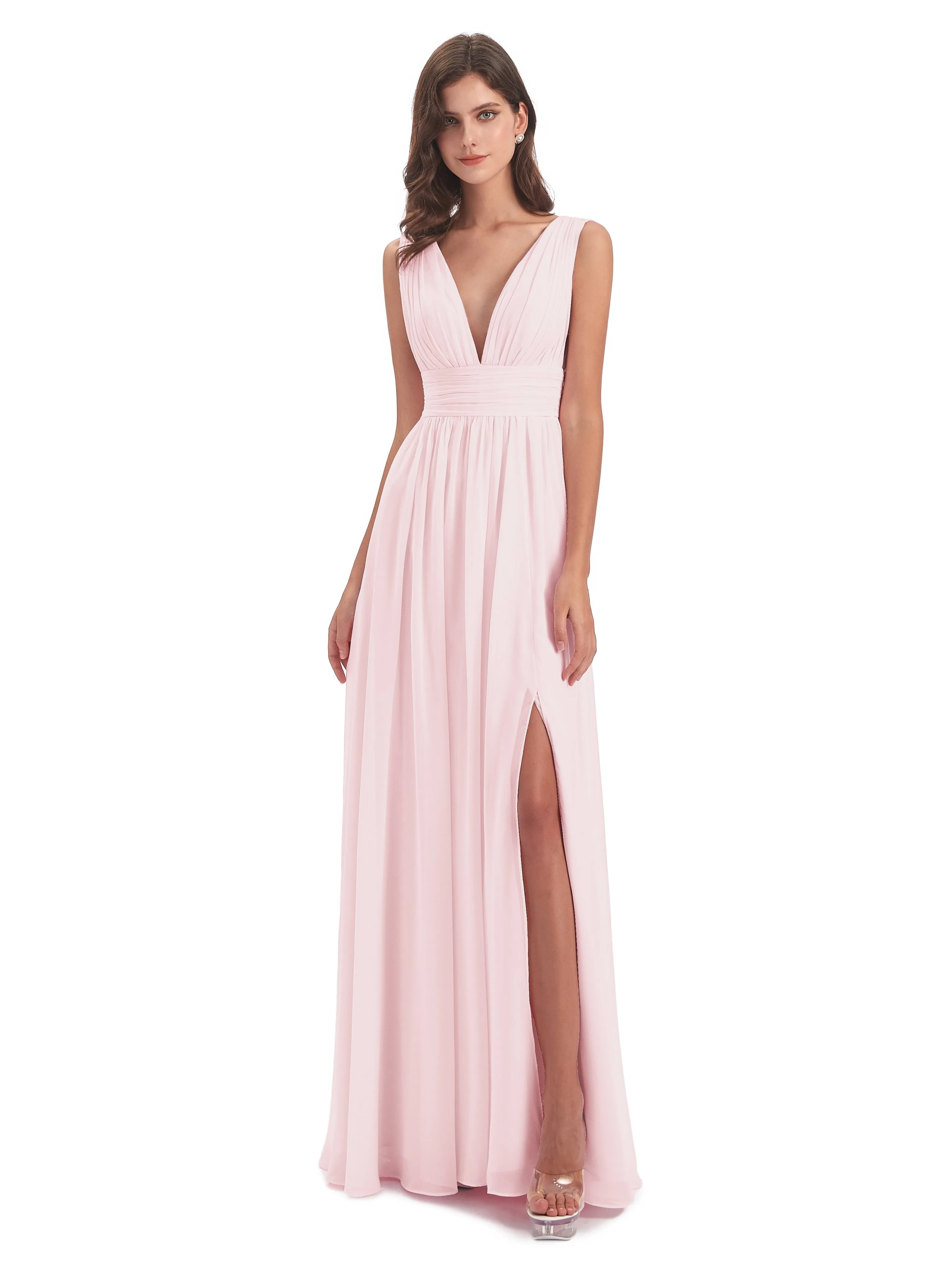 Blush Pink Multiway Bridesmaid Dresses Charming Chiffon V Neck Split Long Bridesmaid Dresses