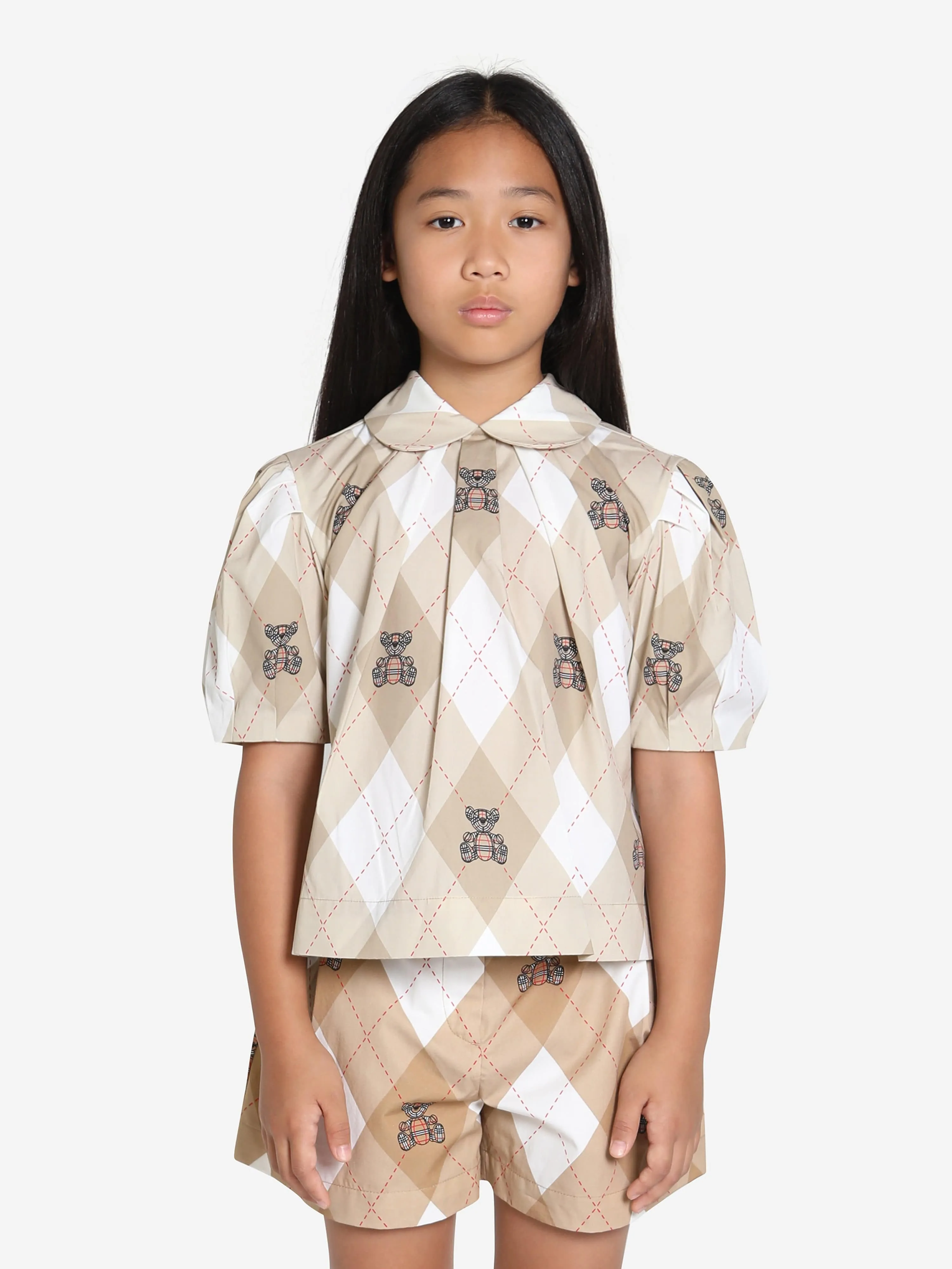 Burberry Girls Ada Argyle Blouse in Soft Fawn