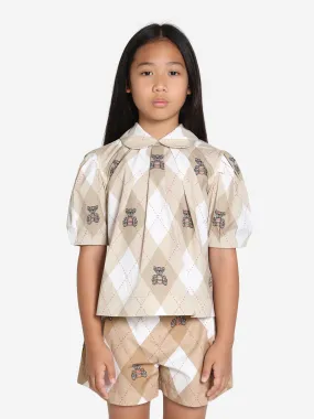 Burberry Girls Ada Argyle Blouse in Soft Fawn