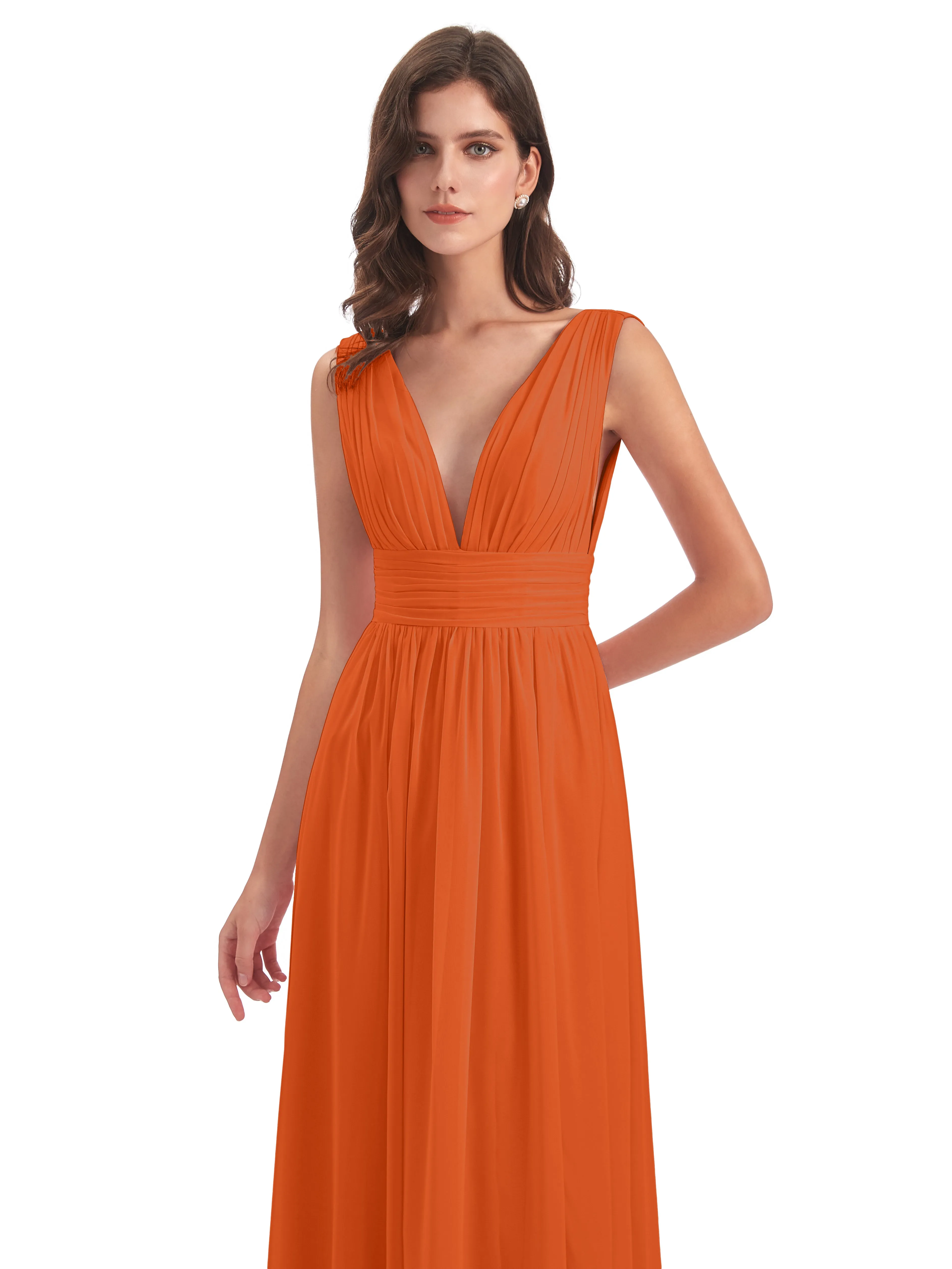 Burnt Orange Bridesmaid Dresses Charming Chiffon V Neck Split Long Bridesmaid Dresses