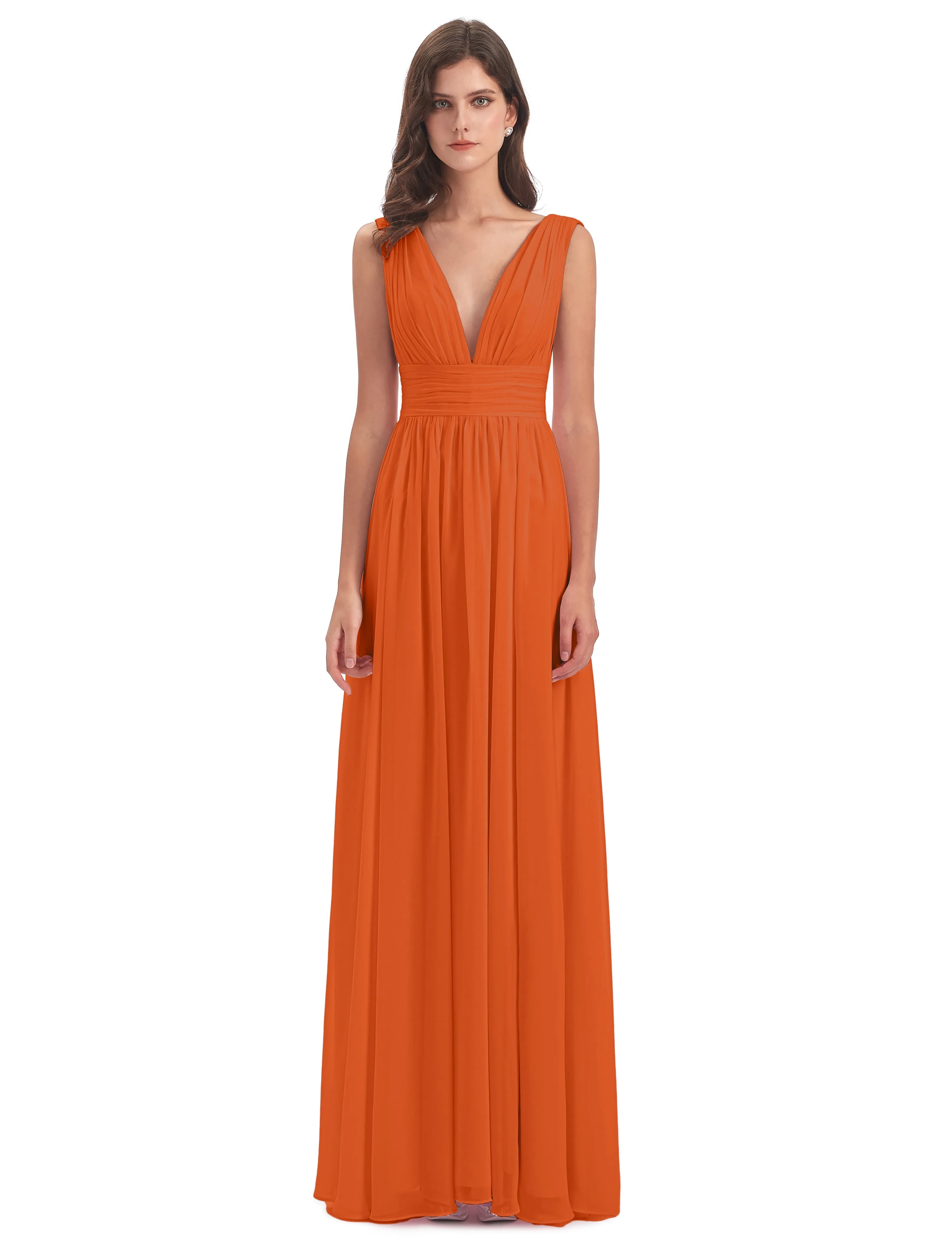 Burnt Orange Bridesmaid Dresses Charming Chiffon V Neck Split Long Bridesmaid Dresses