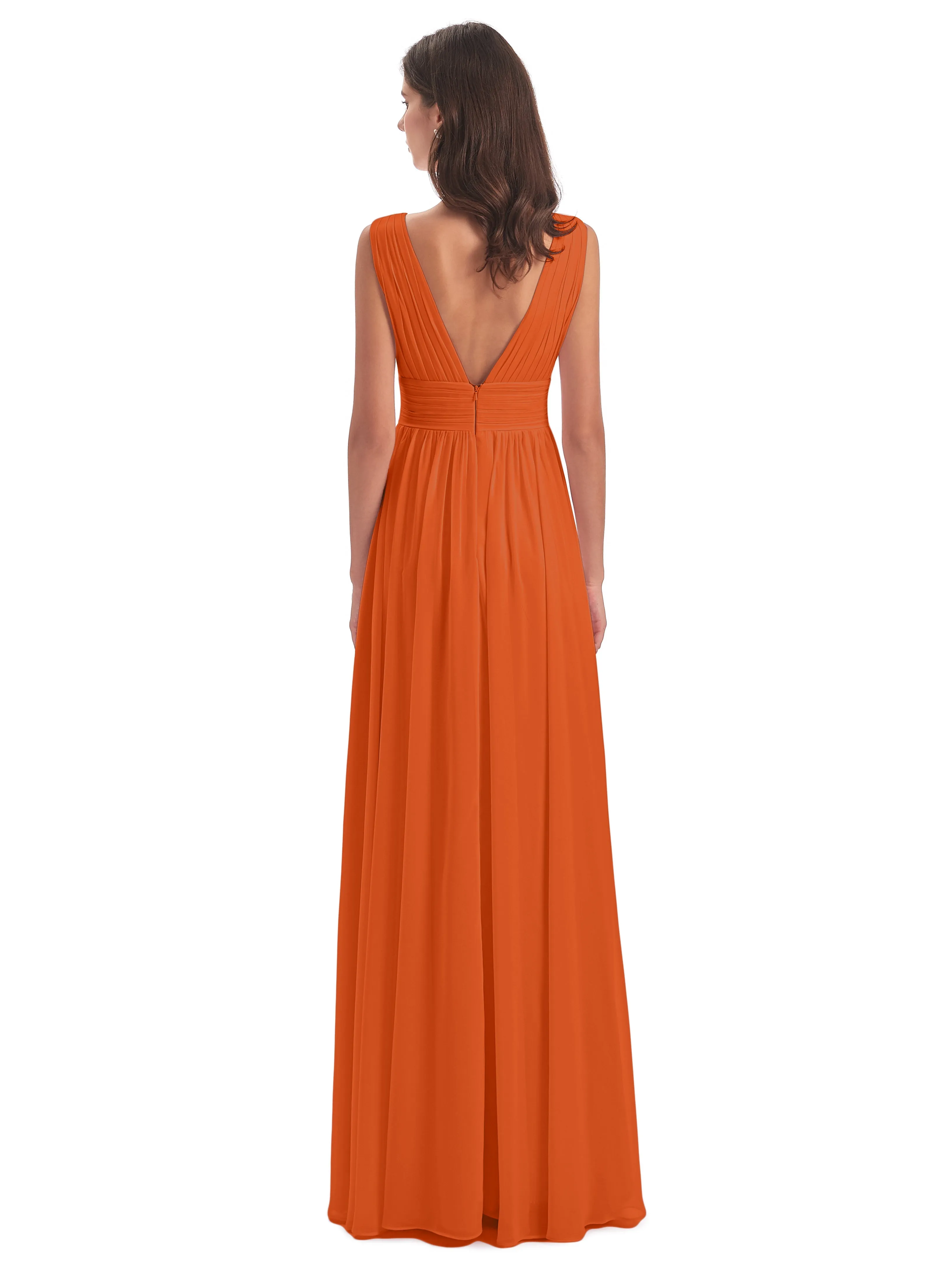 Burnt Orange Bridesmaid Dresses Charming Chiffon V Neck Split Long Bridesmaid Dresses