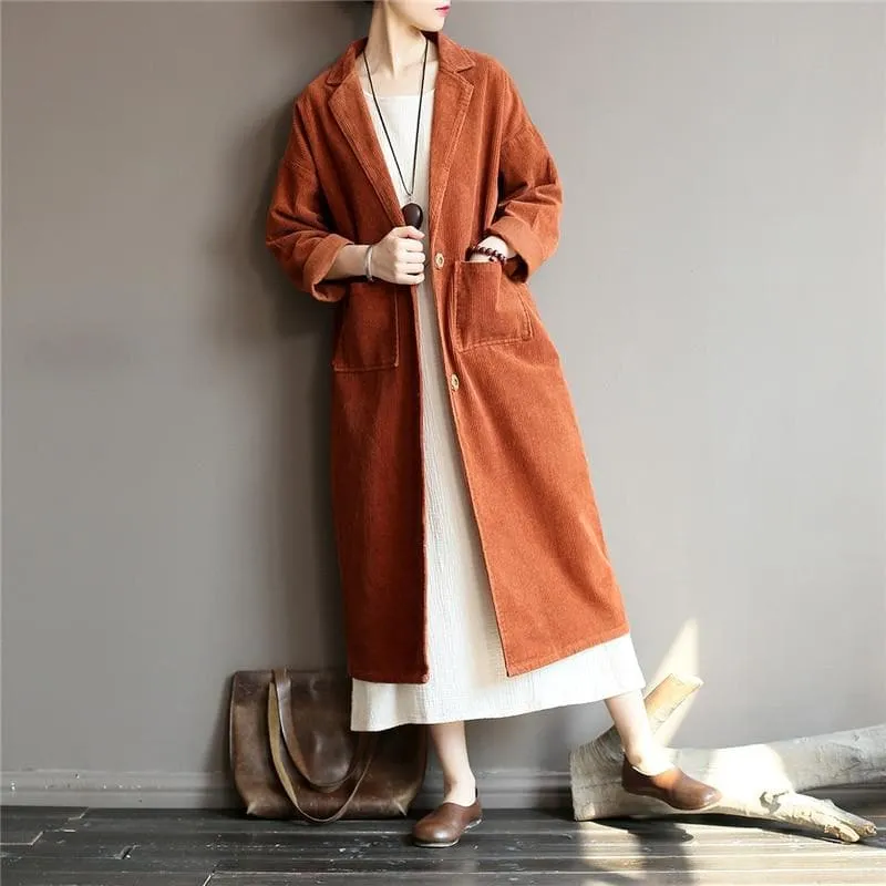 Casual Chic Corduroy Trench Coat