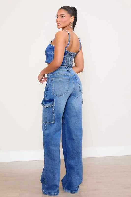 Chic Embellish High Waisted Stone Washed Jeans