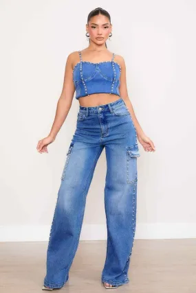 Chic Embellish High Waisted Stone Washed Jeans