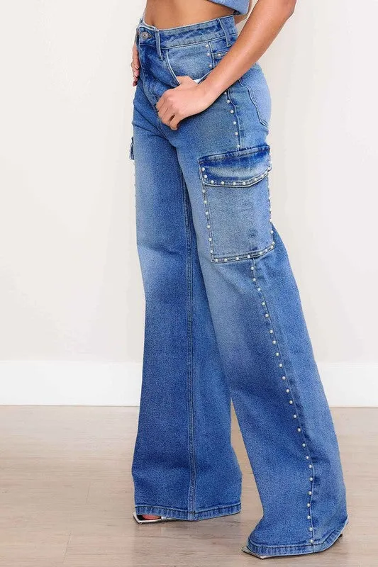 Chic Embellish High Waisted Stone Washed Jeans