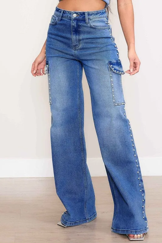 Chic Embellish High Waisted Stone Washed Jeans