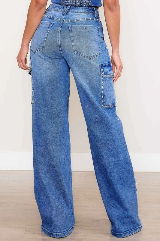 Chic Embellish High Waisted Stone Washed Jeans