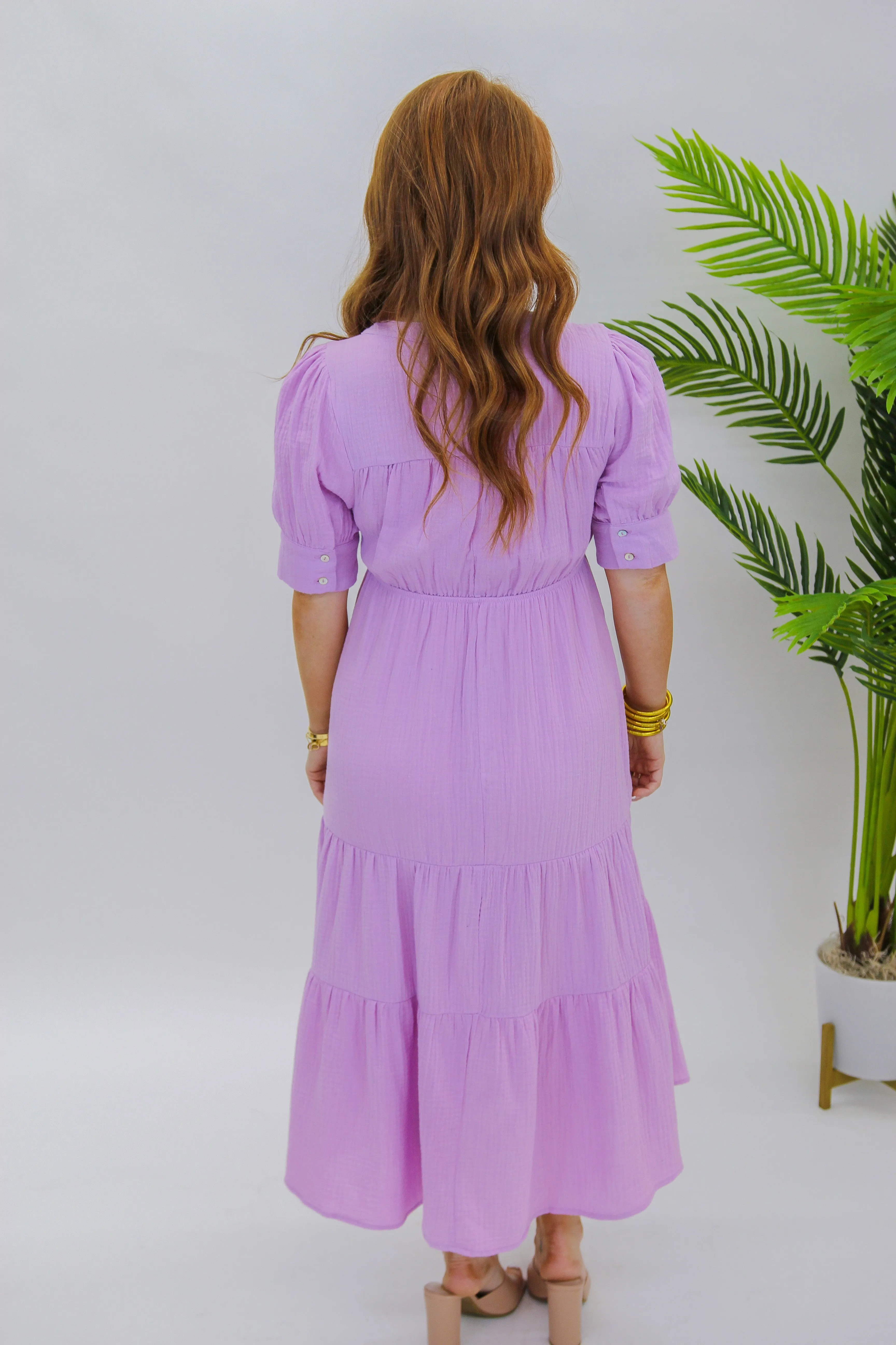 Chic Obsessions Button Midi Dress- Lavender