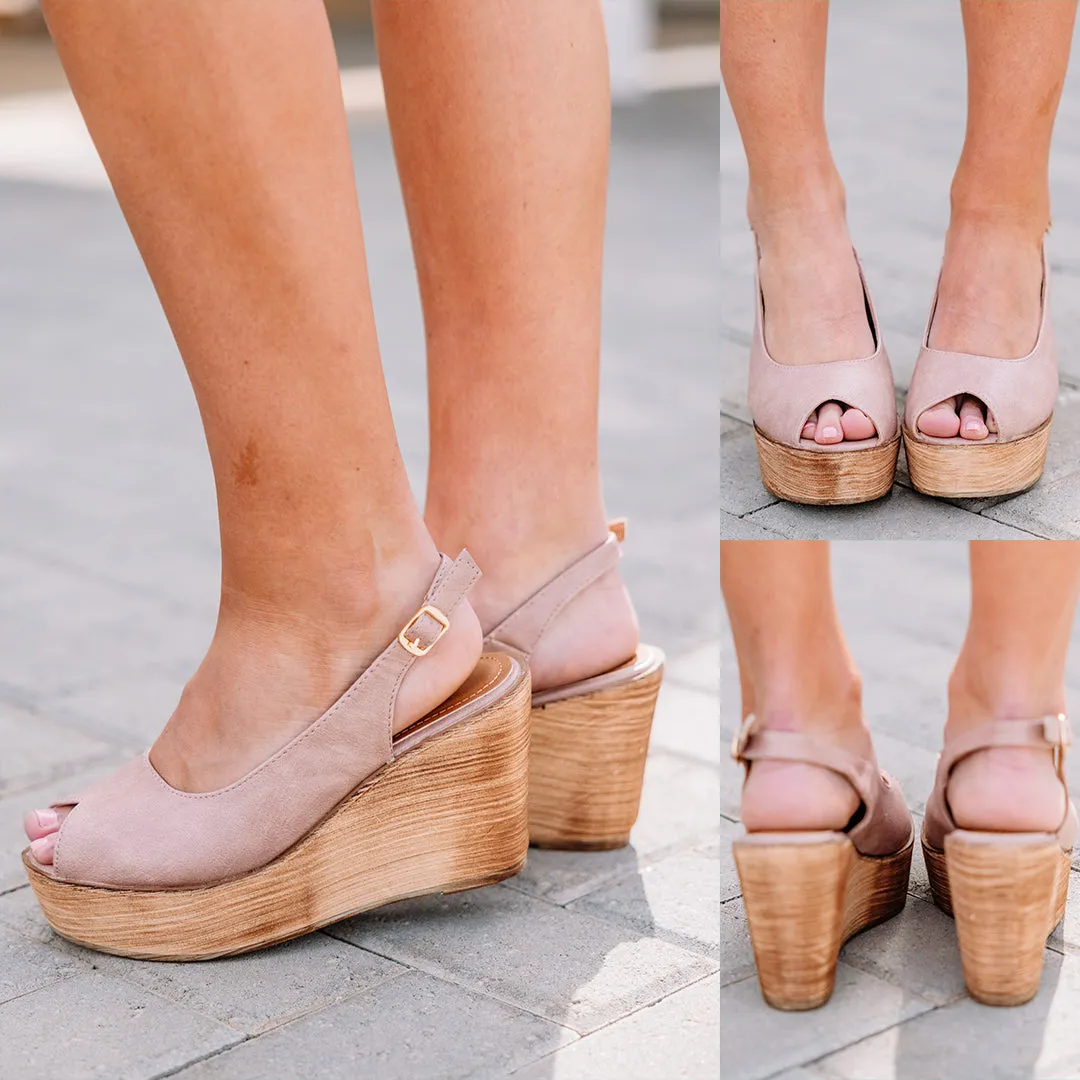 Chic Perspective Mauve Pink Peep Toe Wedges