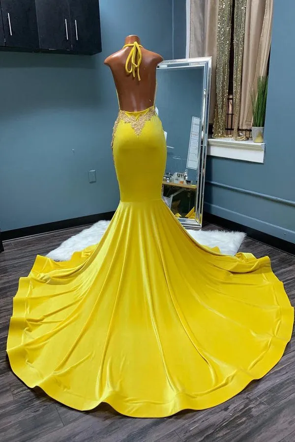 Chic Sleeveless Halter Backless Mermaid Prom Dress