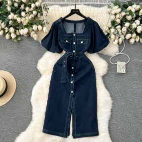 Chic Square Collar Denim Dress