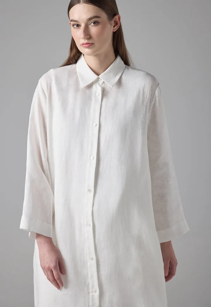 Choice Long Sleeve Basic Shirt Dress Off White