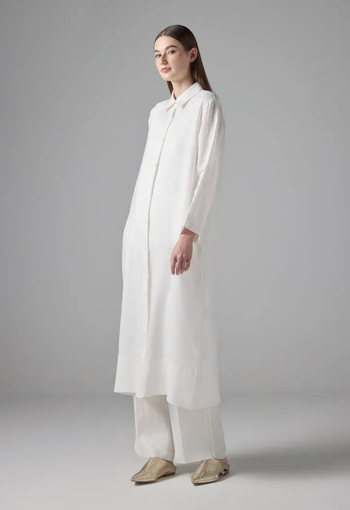 Choice Long Sleeve Basic Shirt Dress Off White