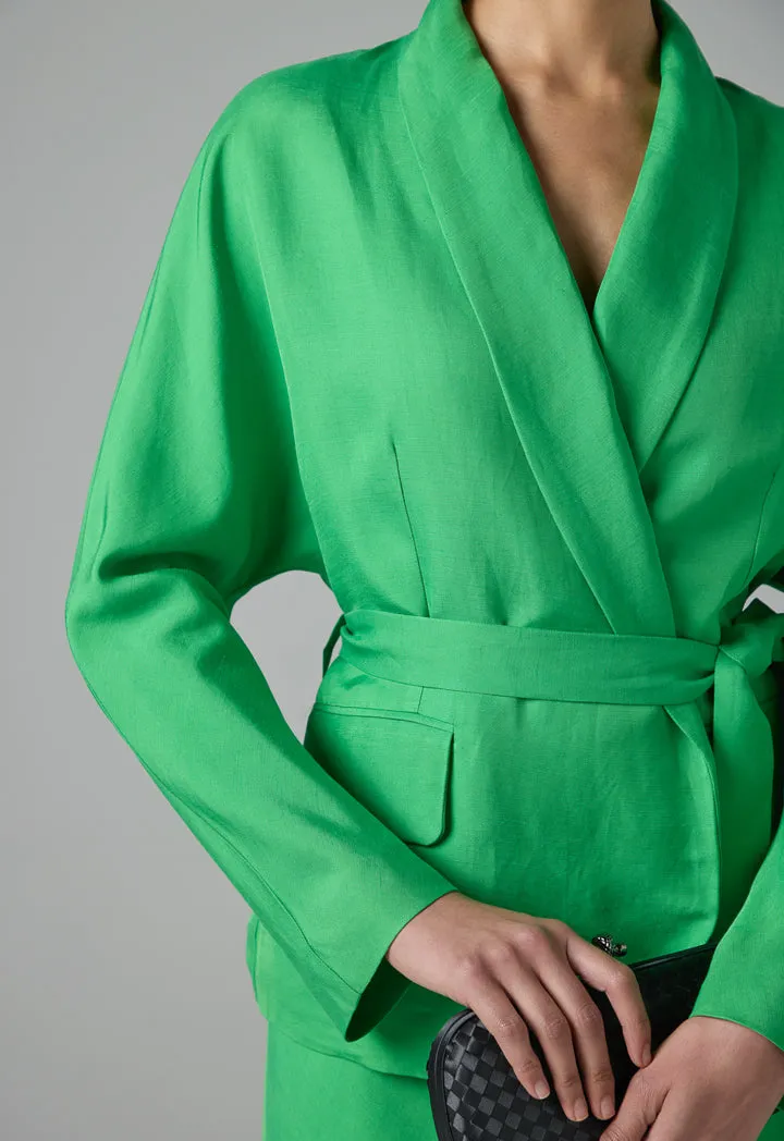 Choice Long Sleeve Belted Solid Blazer Green