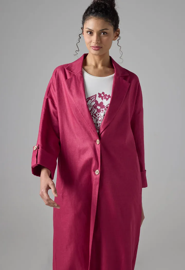 Choice Notched Collar Oversize Coat Burgundy