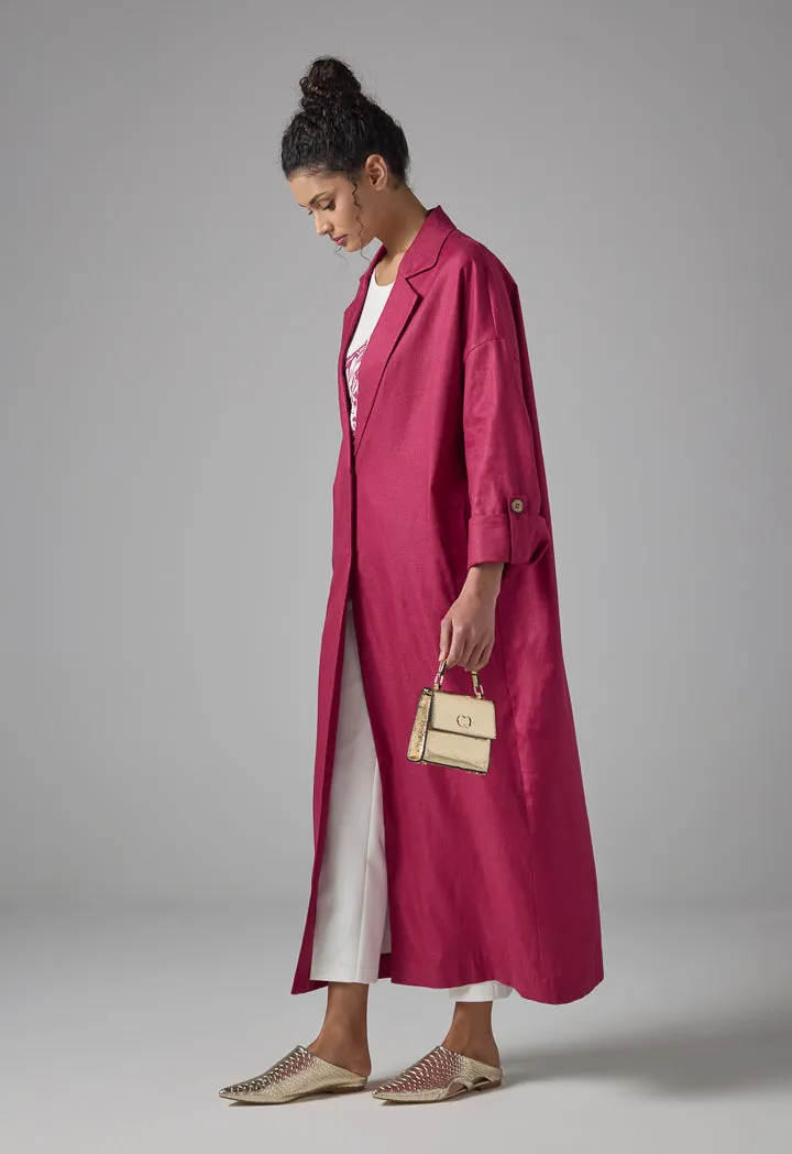 Choice Notched Collar Oversize Coat Burgundy