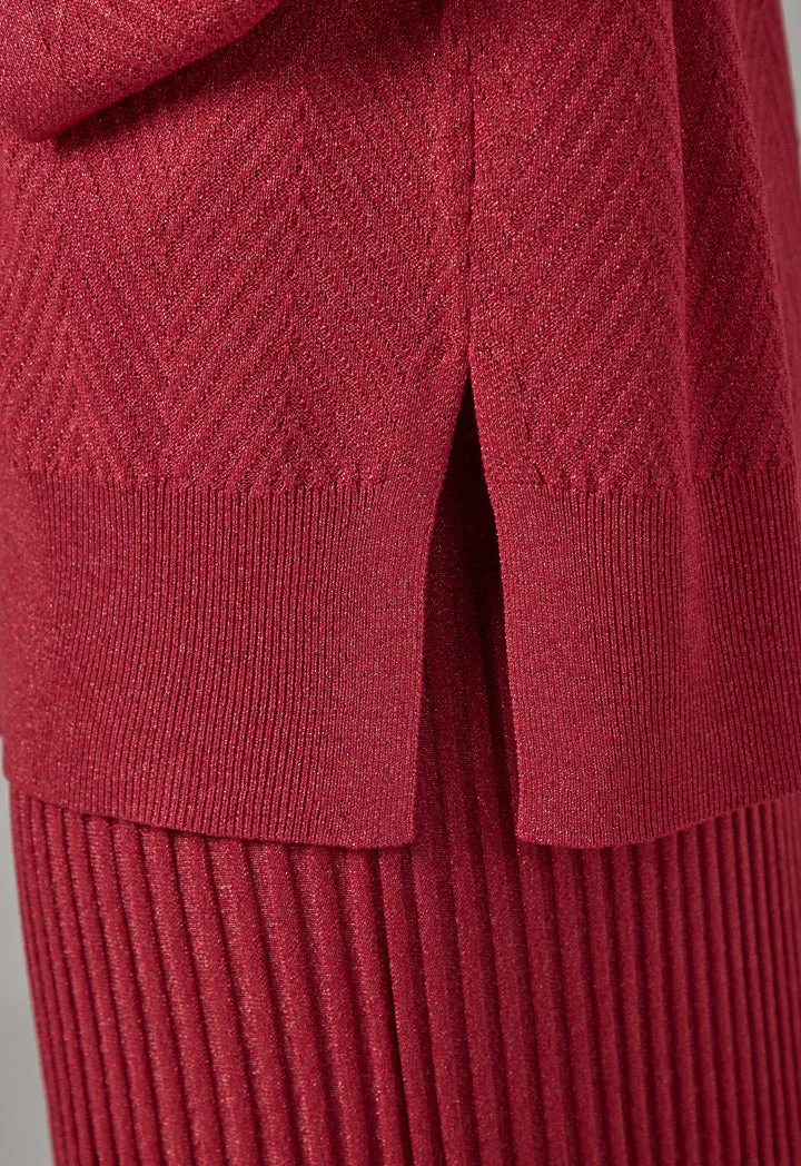 Choice Solid Lurex Knitted Cardigan Burgundy