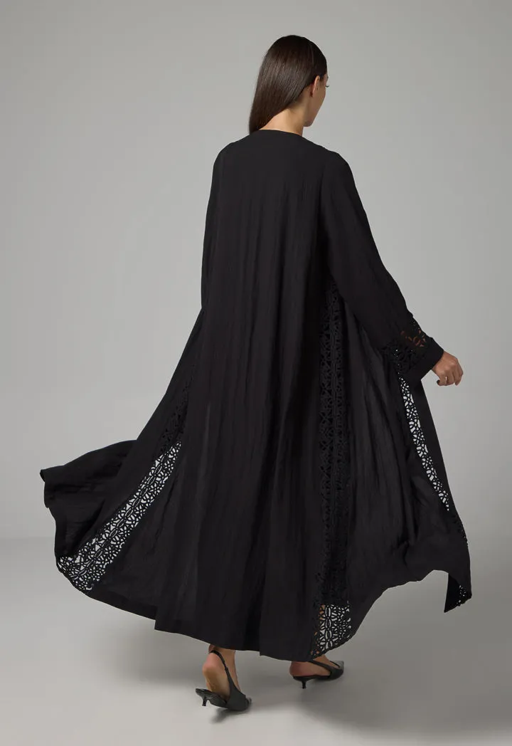 Choice Solid Schiffli Oversized Abaya Black