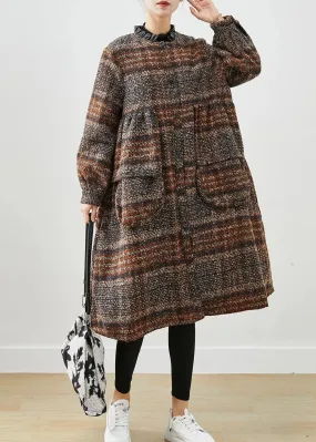 Classy Brown O-Neck Oversized Thick Woolen Coats Fall ML3200