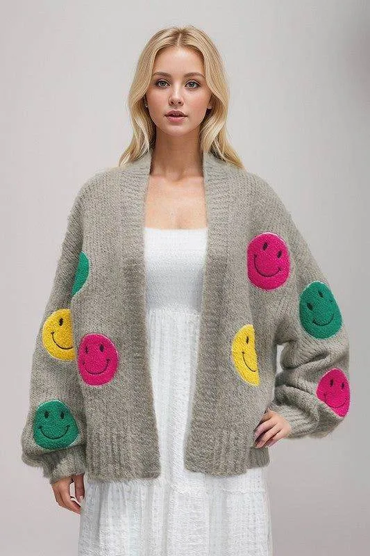 Davi & Dani The Fuzzy Smile Long Bell Sleeve Knit Cardigan