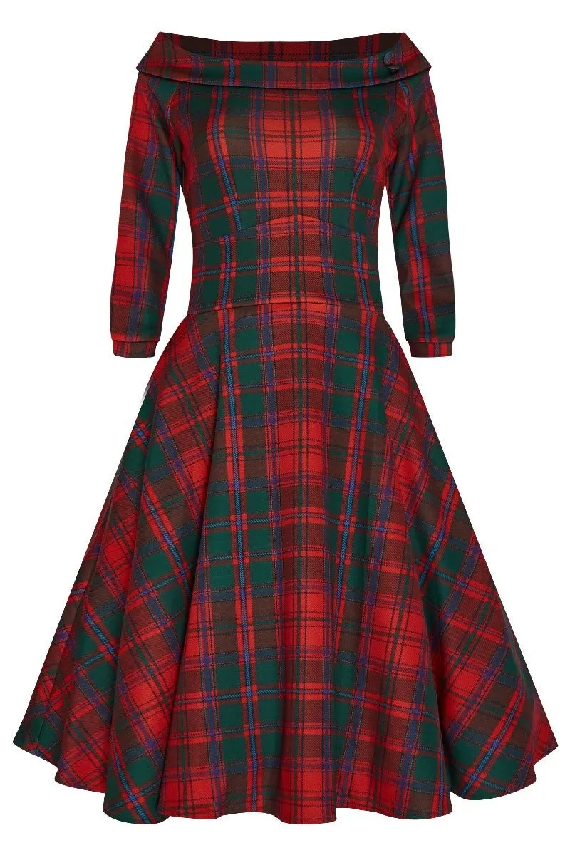 Deborah Flattering Swing Dress & Red & Green Plaid Print