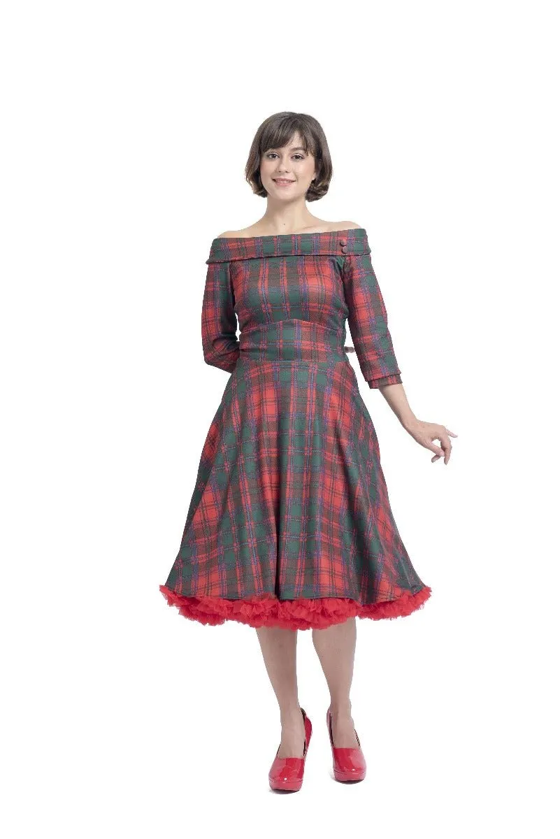 Deborah Flattering Swing Dress & Red & Green Plaid Print