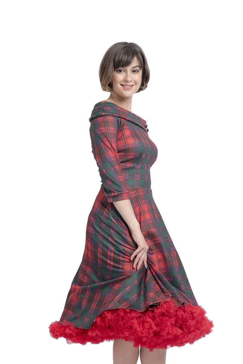 Deborah Flattering Swing Dress & Red & Green Plaid Print