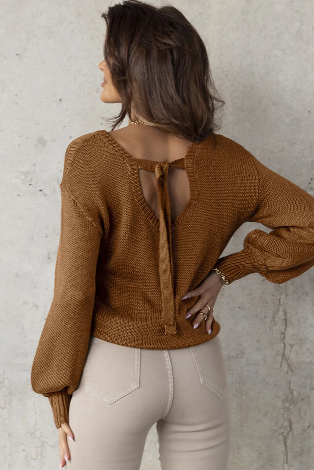 Drop Shoulder Back Cut-out Sweater