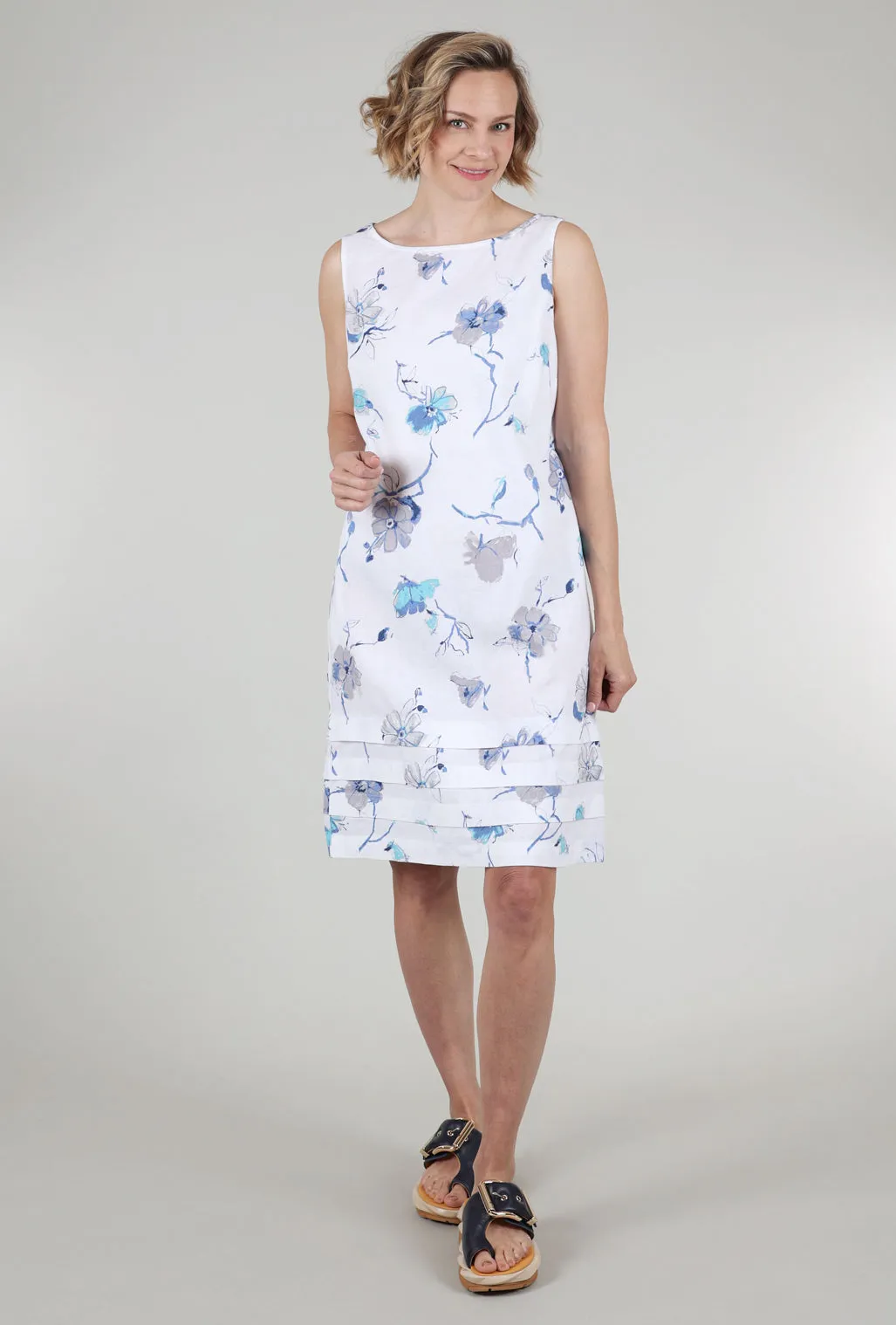 Easy Linen Parisian Floral Pleat Dress, Twilight