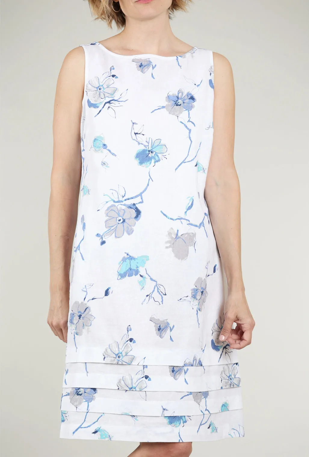 Easy Linen Parisian Floral Pleat Dress, Twilight