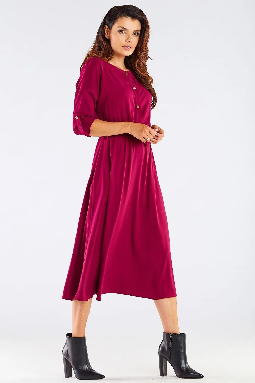 Elegant Kimono Sleeve Midi Dress with Adjustable Waist Sash