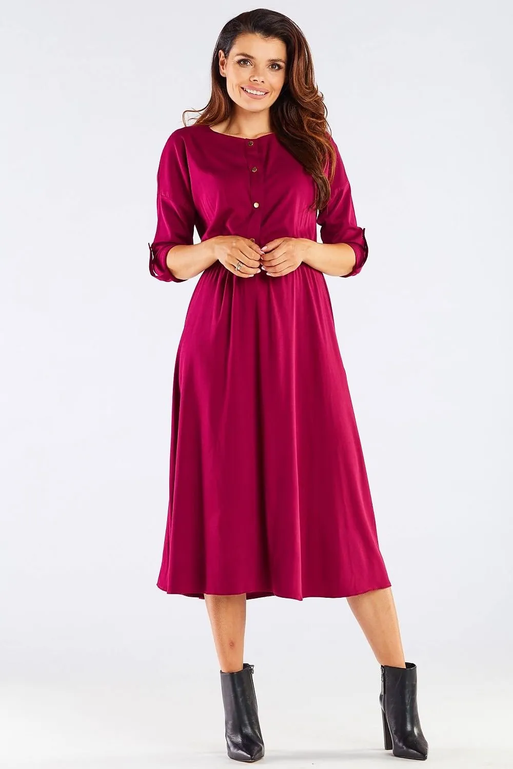 Elegant Kimono Sleeve Midi Dress with Adjustable Waist Sash