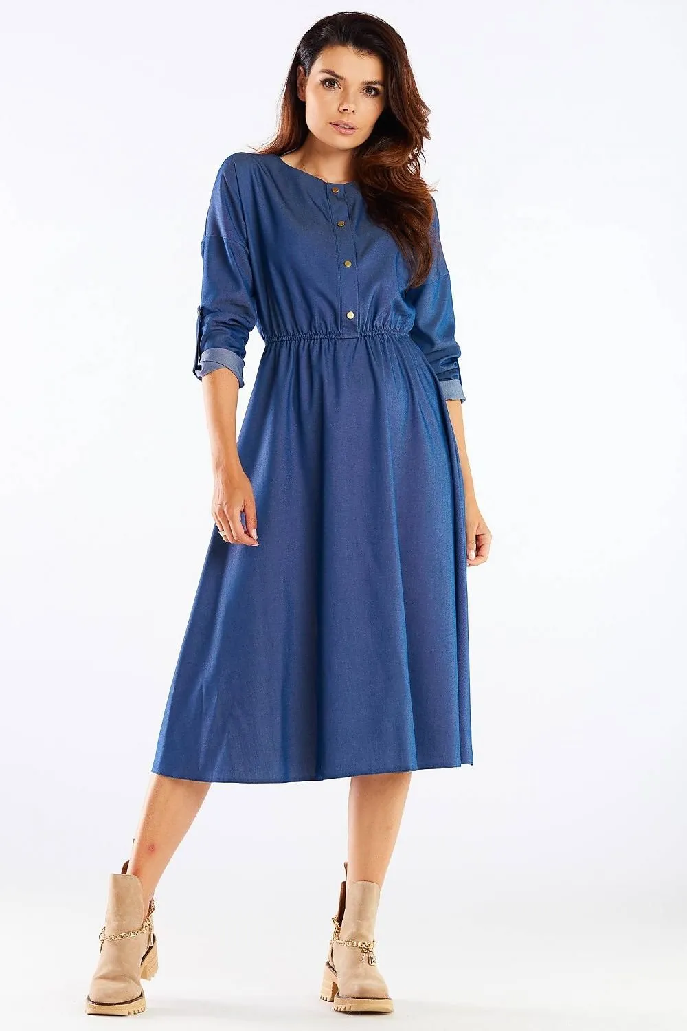 Elegant Kimono Sleeve Midi Dress with Adjustable Waist Sash