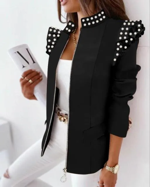 Elegant Long Sleeve Collar Blazer Ruffle Coat