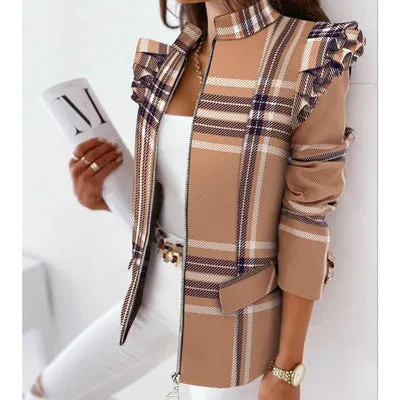 Elegant Long Sleeve Collar Blazer Ruffle Coat