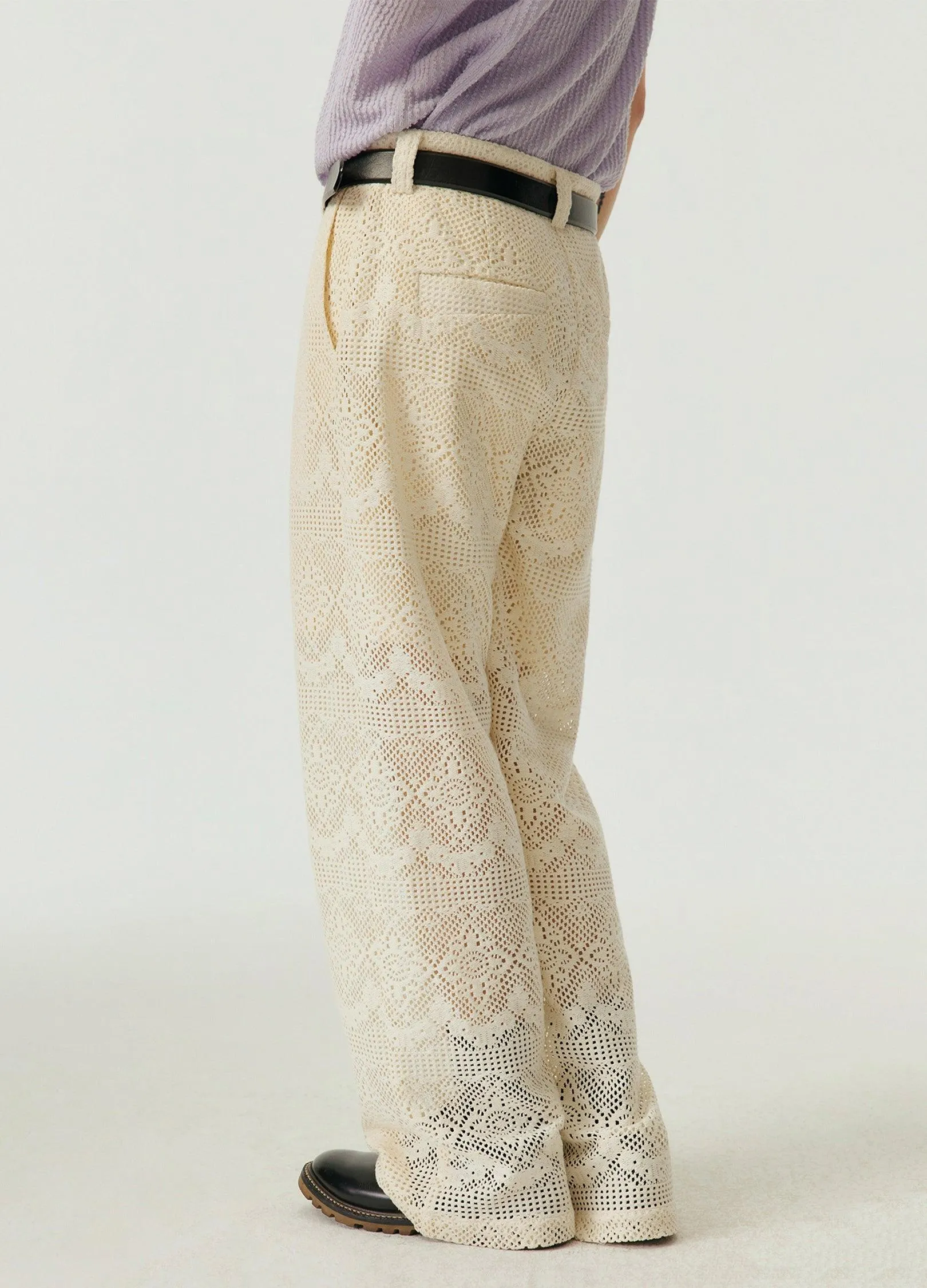 Elegant Unisex Spiral Lace Trousers