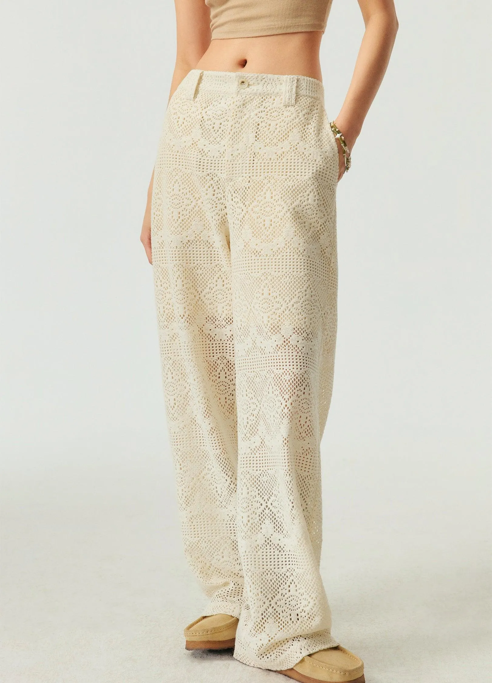 Elegant Unisex Spiral Lace Trousers