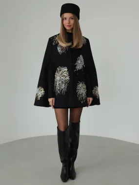 Embroidery Fireworks Patchwork Cape O Neck Shawl Sleeve Loose Sequins Coat